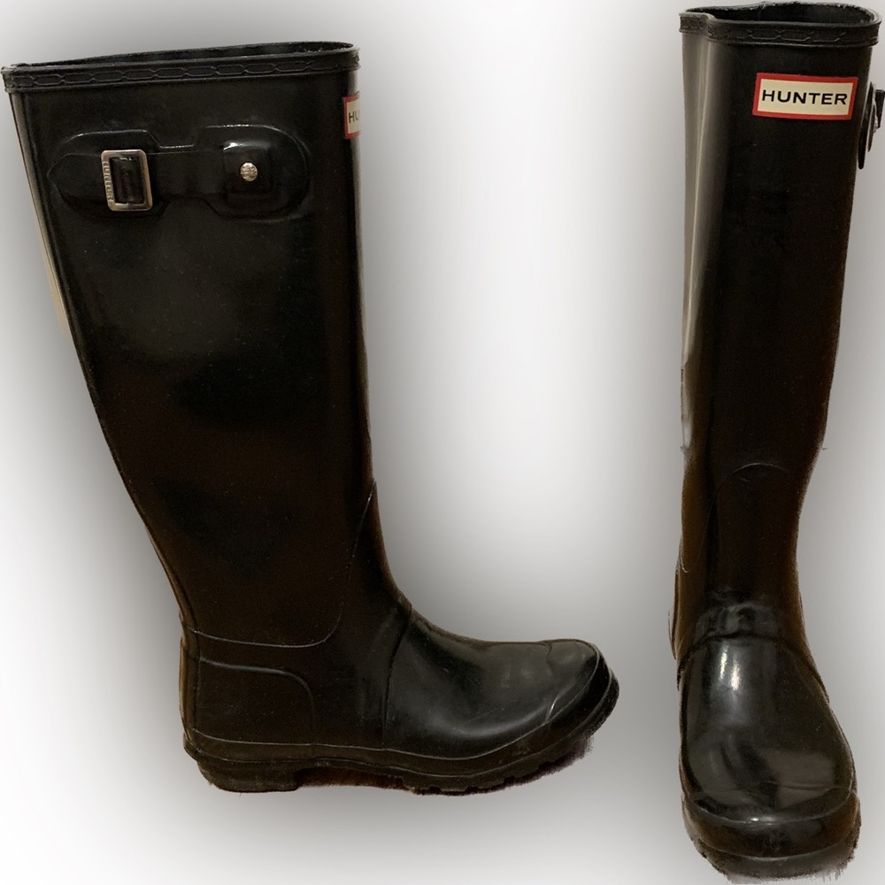 Hunter Classic Gloss Black Tall Rain All Weather boots Women’s US 7 EXCELLENT - Picture 4 of 13